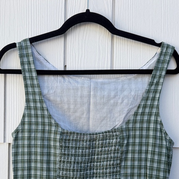 Cotton On High Neck Sage Green Plaid Dropwaist Mini Dress - Picture 3 of 8